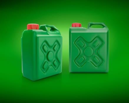 Blank packaging green plastic gallon on green background. 3d render