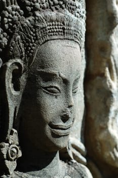 Close up of sulptured apsara, Siem Reap, Cambodia