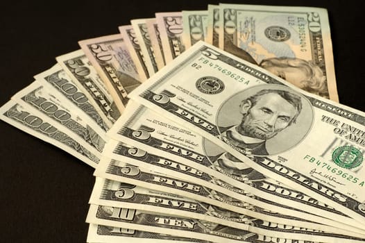 The dollars of USA with black background