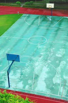 The aerial  view of outdoor basketball stadium