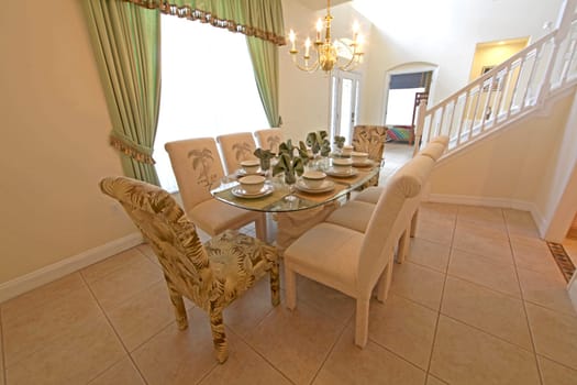 An interior shot of a dining room in a home.