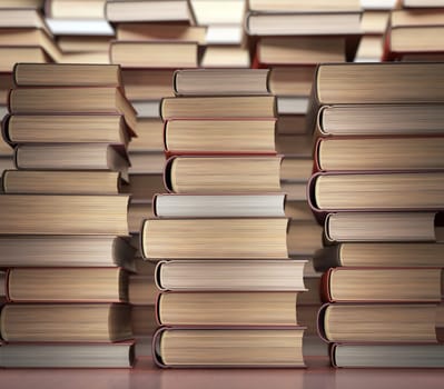 Several books stacked on the table.
