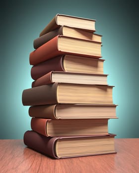 Several books stacked on the table. Clipping path included.