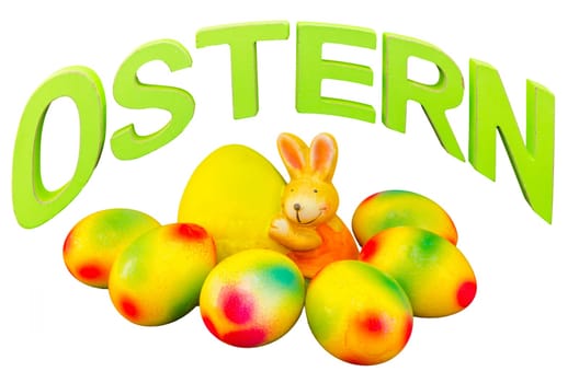 Easter bunny,self-painted Easter eggs and lettering Easter for white ground.