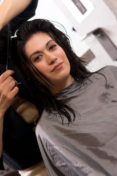 Haircut For Pretty Brunette in Professional Salon