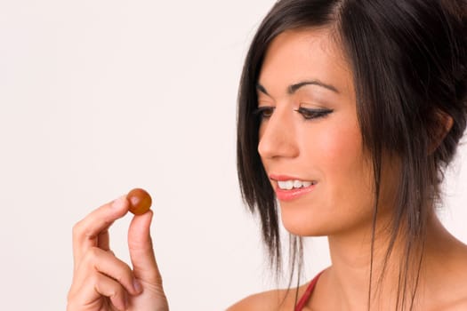 Thought of the Grape Woman Hold Raw Fruit