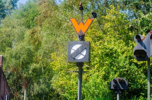 Old railway signal. The signals control rail traffic visually,acoustically or electronically.