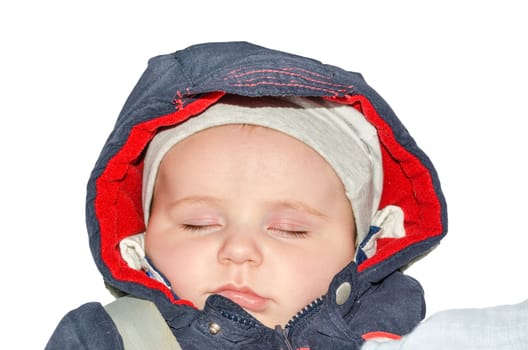 Baby lies m stroller. Has just woken up. Exempted.