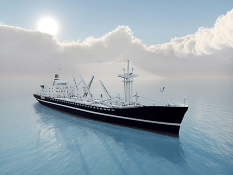 Computer-generated 3D illustration with a cargo ship