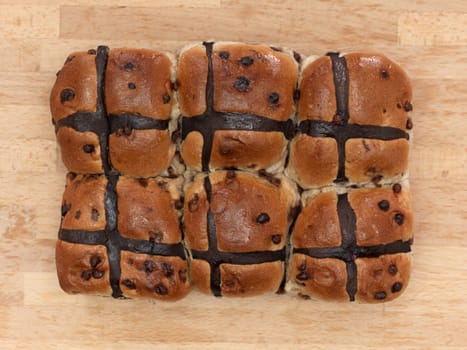 A close up shot of hot cross buns