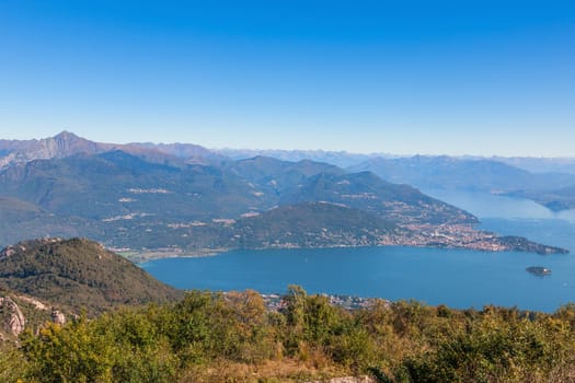 View of coastline of  Lago Maggiore, Italy