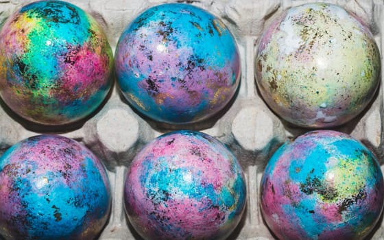 Colorful eggs for holiday easter close up