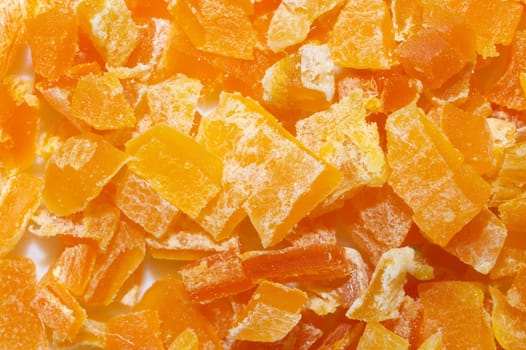 Dry mango pieces. candied fruits. food background