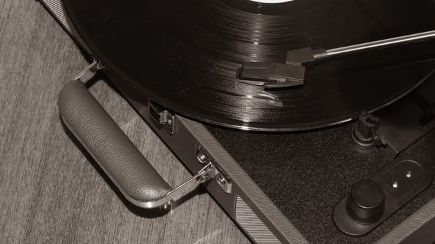 Vinyl player playing a record close up
