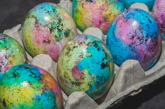 Colorful eggs for holiday easter close up