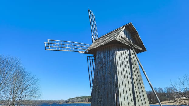 Old wooden windmill. rural building