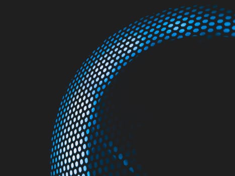 Modern abstract background with blue light. cooler of processor with neon lights luminous through the protective grid in the dark
