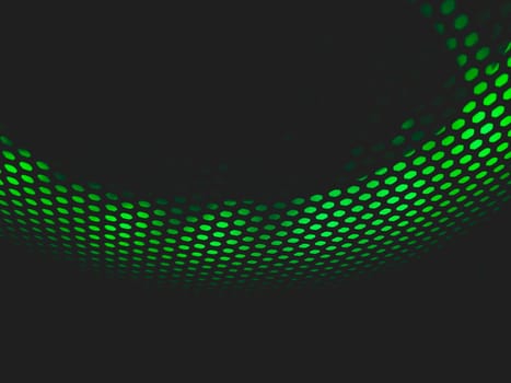 Modern abstract background with green lights. cooler of processor with neon light luminous through the protective grid in the dark