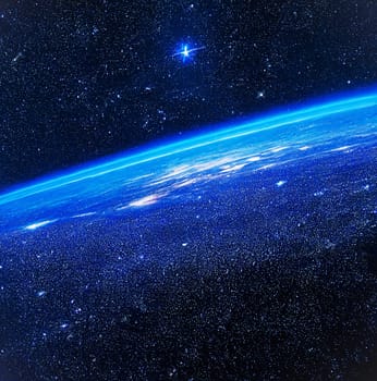 planet earth high from space and amazing starry sky