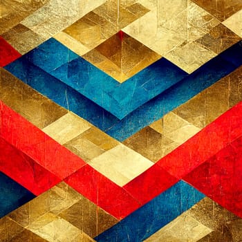 abstract geometric pattern with gold, red and blue lines
