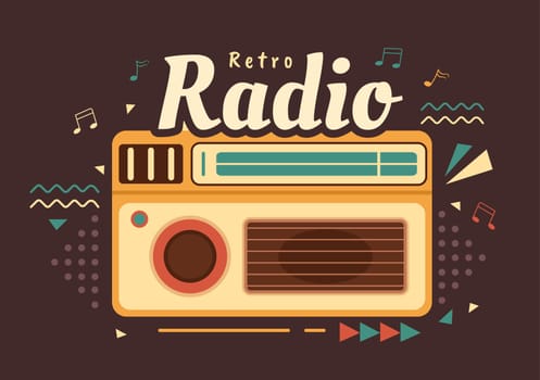 Retro Radio Player Style for Record, Old Receiver, Interviews Celebrity and Listening to Music in Template Hand Drawn Cartoon Flat Illustration