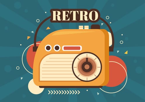 Retro Radio Player Style for Record, Old Receiver, Interviews Celebrity and Listening to Music in Template Hand Drawn Cartoon Flat Illustration