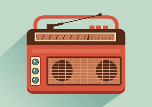 Retro Radio Player Style for Record, Old Receiver, Interviews Celebrity and Listening to Music in Template Hand Drawn Cartoon Flat Illustration