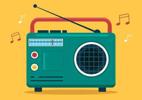 Radio Player for Record, Talk Show, Interviews Celebrity and Listening to Music in Template Hand Drawn Cartoon Flat Style Illustration