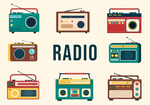 Radio Player for Record, Talk Show, Interviews Celebrity and Listening to Music in Template Hand Drawn Cartoon Flat Style Illustration