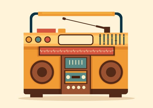 Retro Radio Player Style for Record, Old Receiver, Interviews Celebrity and Listening to Music in Template Hand Drawn Cartoon Flat Illustration