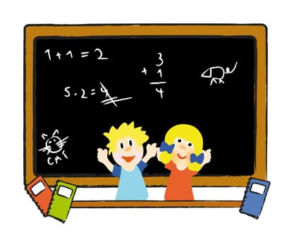 nice illustration of kids sitting in school isolated on white