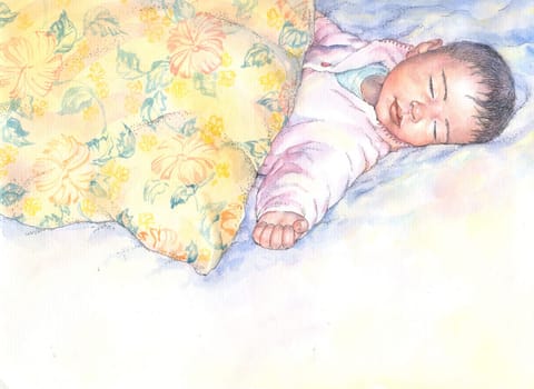 colorful painting illustration of sleeping baby