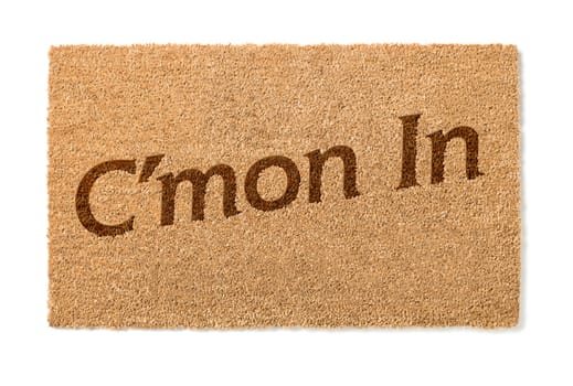 Cmon In Welcome Mat Isolated On A White Background.