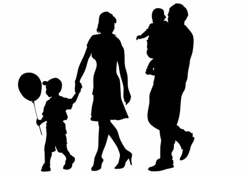 Vector drawing families with children. Silhouettes on a white background