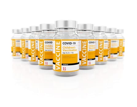 3D Illustration of COVID-19 Vaccine for Children Vials on White Background