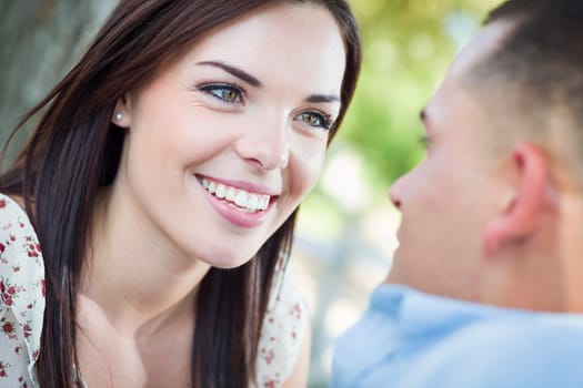 Happy Romantic Caucasian Couple Portrait in the Park.