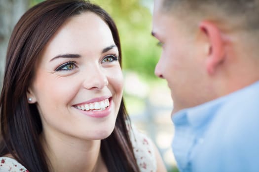 Happy Romantic Caucasian Couple Portrait in the Park.