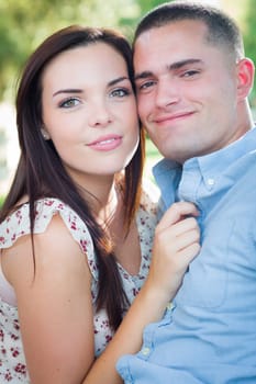 Happy Romantic Caucasian Couple Portrait in the Park.