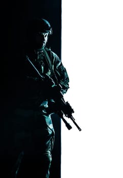 Paratroopers of french 1st Marine Infantry Parachute Regiment RPIMA studio shot firing pointing weapons