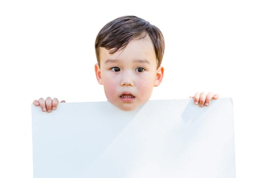 Chinese and Caucasian Boy Holding Blank Poster Board Isolated on White Background.