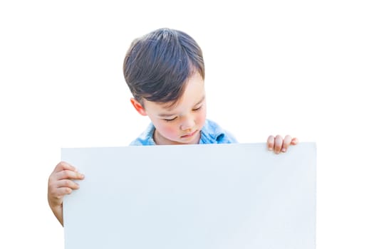 Chinese and Caucasian Boy Holding Blank Poster Board Isolated on White Background.