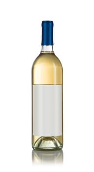 Wine Bottle with Light Colored Wine and Blank Wine Label Ready for You Own Design and Text Against a White Background..