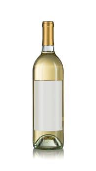 Wine Bottle with Light Colored Wine and Blank Wine Label Ready for You Own Design and Text Against a White Background..