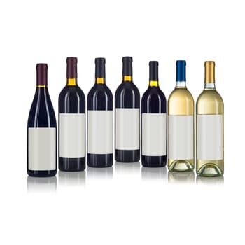 Various Wine Bottles with Blank Labels Ready for You Own Design and Text Against a White Background..