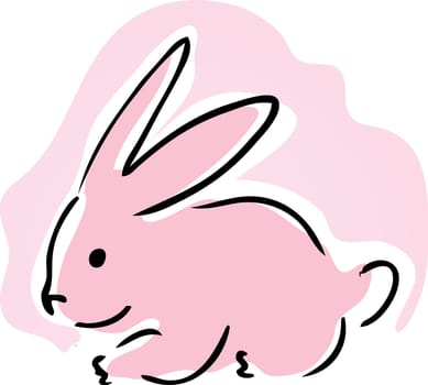 Cute retro cartoon illustration of a pink bunny rabbit