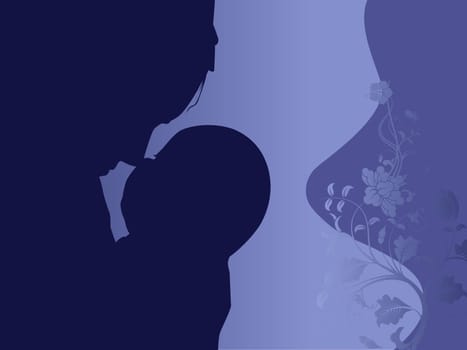 mother and the baby on purple background
