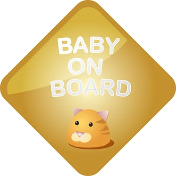 Baby on board sticker with cat, sign illustration