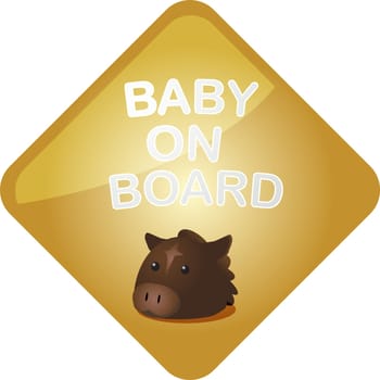 Baby on board sticker with horse, sign illustration
