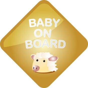 Baby on board sticker with sheep, sign illustration