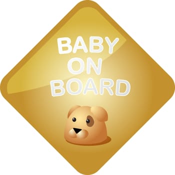Baby on board sticker with dog, sign illustration
